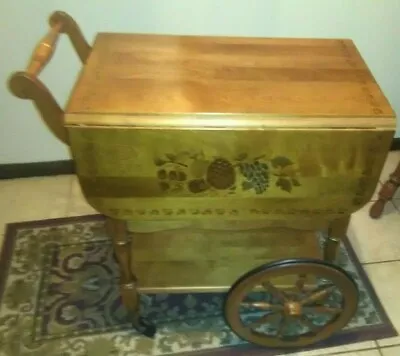 Antique Solid Maple Tea Cart With Drop Leaves Original Finish With Serving Tray • $124.98