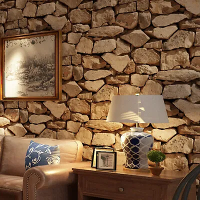 Ovoin 3D Stone Effect Vinyl Wallpaper For Living Room Wall Decor • £11.90