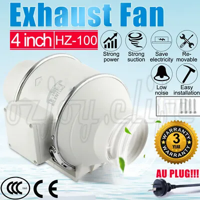 4  Inch Silent Extractor Fan Duct Hydroponic Inline Exhaust Vent Industrial AU • $38.85