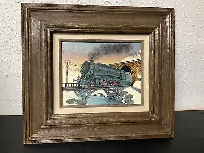 H. Hargrove WINTER TRAIN ENGINE Serigraph Painting  8.5 X 10 • $39.99