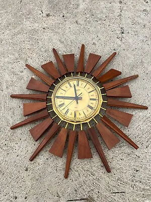 Vintage Mid Century Teak Sunburst Starburst Anstey & Wilson Wall Clock • $111.89