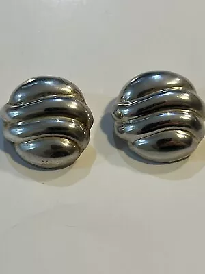 VTG Taxco Sterling Silver Mexican Clip-On Puffy Earrings Oval Ribbed Signed • $49.99