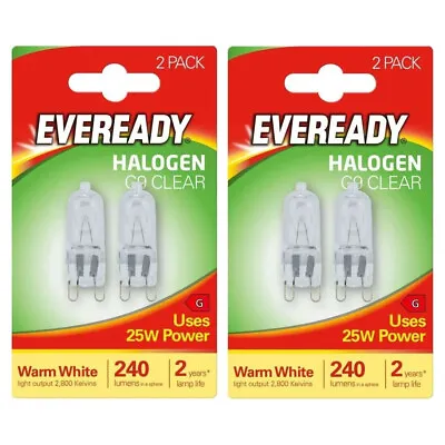 4 X Eveready G9 Eco 25W Halogen Capsule Bulb 240 Lumens 220V Clear Lamp Dimmable • £3.75