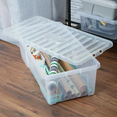 62 Litres Storage Box With Lid Clear Plastic Extra Large Underbed Container • £25.89