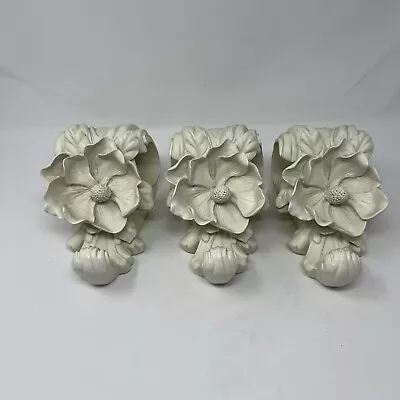 THREE (3) Drapery Swag Curtain Wall Sconces Magnolia Flower ~ Off White 8  Tall • $45