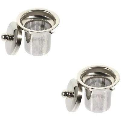  Set Of 2 Stainless Steel Teapot Strainer Cup With Lid Metal Filter • £8.55