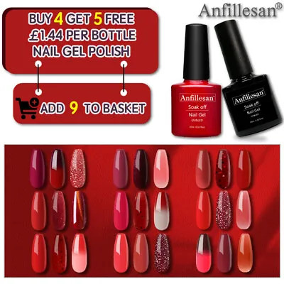 Anfillesan 3pcs Red Gel Nail Polish Set Soak Off UV Colour Gel Varnish Kit 10ml • £3.59