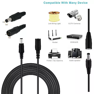 12V DC POWER EXTENSION CABLE 5.5mm X 2.1mm Adapter CCTV CAMERA LED DVR PSU LEAD • £3.49