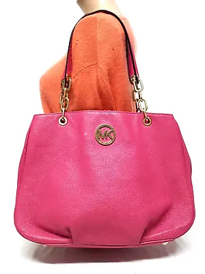 Michael Kors Fulton Pink Pebbled Leather Hobo Carryall Shoulder Handbag • $50