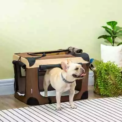 PawHut 60cm Foldable Pet Carrier Bag Soft Travel Dog Crate For Mini Dogs Brown • £23.99