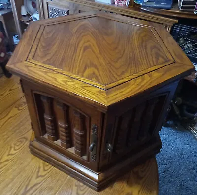 Mid Century Oak Hexagon End Table / Side Table  (ET192) • $314.10