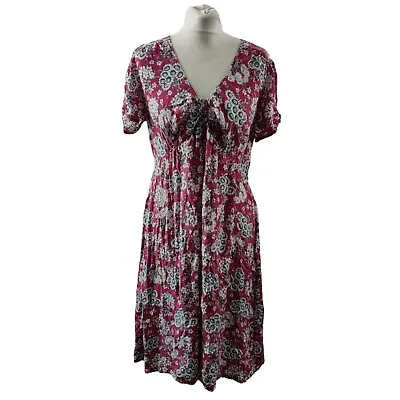 £12.99 • Buy Kew Womens A Line Dress Red UK 14 Pure Silk Floral Short Sleeves Midi Summer