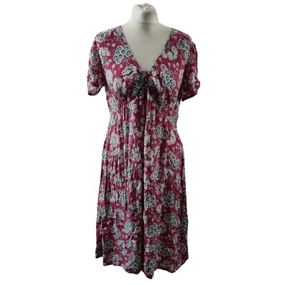 £12.99 • Buy Kew Womens A Line Dress Red UK 14 Pure Silk Floral Short Sleeves Midi Summer