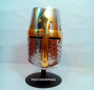 Medieval Crusader Templar Knight Mini Helmet Chrome Finish Brass Design Liner • $52.80