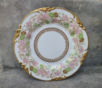 J. Pouyat Limoges Dinner Plate Pink Flowers Gold VTG France 8.25  RARE • $24.95