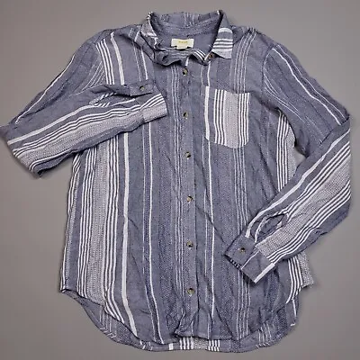 Anthropologie Maeve Chatham Chambray Top Button Front Collar Stripe Small • $24.99