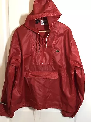 Izod Lacoste Jacket Mens L Red Nylon Hooded Windbreaker Sail Yacht Boating Logo • $29.90