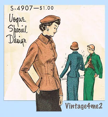 Vogue Special Design S-4907: 1940s Misses Suit Size 30 B Vintage Sewing Pattern • $49.95