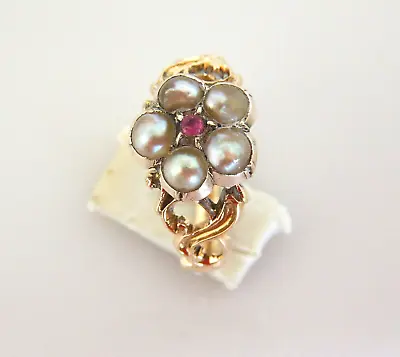 £399 • Buy Antique Georgian 18 Ct Gold Pearl & Ruby Ring