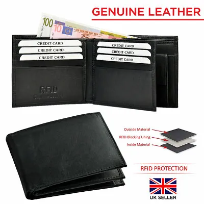 Mens Leather Wallet RFID Safe Quality Credit Card Holder Coin Pocket UK Stock • £4.95