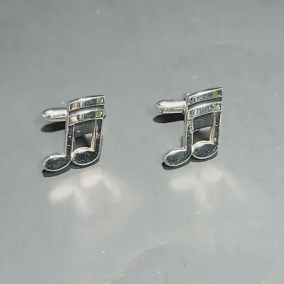 Vintage Swank Music Notes Beam Notez Cufflinks Cuff Links Silver Tone Set • $15