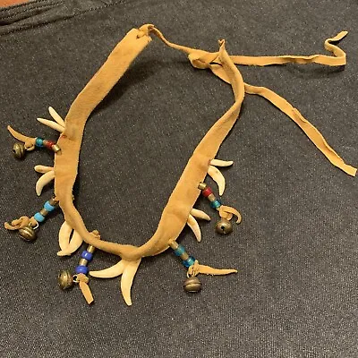 Necklace Tooth Trade Bead Brass Buckskin Belt Native Mountain Man Rendezvous • $175