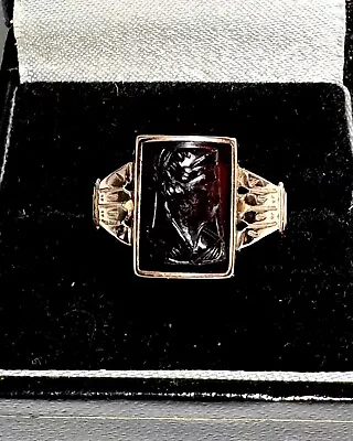 Beautiful Victorian Antique Rose 10K Gold Hardstone Cameo Ring Size 8.5 • $265