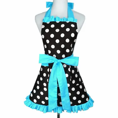Ladies Polka Dots Ruffle Apron With Pocket Lace Up Home Cafe Florist Workwear • $26.17