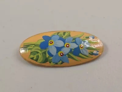 Vintage Painted Wood Flower Brooch Pin Boho Signed • $7.99