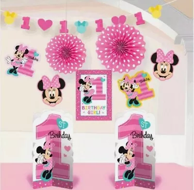 Baby Girls 1st Birthday Minnie Mouse Party Decorating Room Kit 10 Pieces NEW • $5