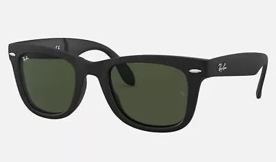 RAY BAN Wayfarer Matte Black / Green 54mm Folding Sunglasses RB4105 601S 54 • $102.14