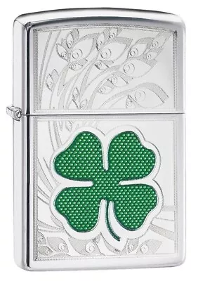 Zippo 24699 Lucky 4 Leaf Clover Design High Polish Chrome Finish Lighter • $42.74