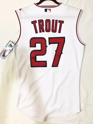 AUTHENTIC MAJESTIC 40 MEDIUM LOS ANGELES ANGELS WHITE MIKE TROUT Jersey • $251.56