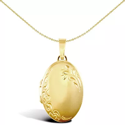 9ct Gold Mersham Jewels Floral Engraved Oval 4 Picture Family Locket Pendant • £397.99