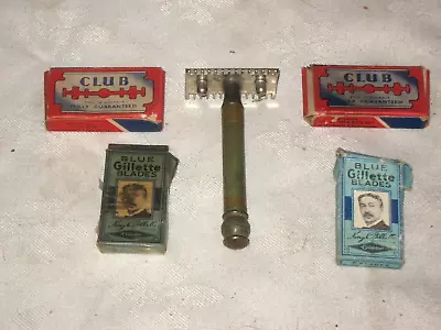 A Vintage Lot Of Gillette 3 Piece Safety Razor & 4 Packets Of NOS Razor Blades • $48