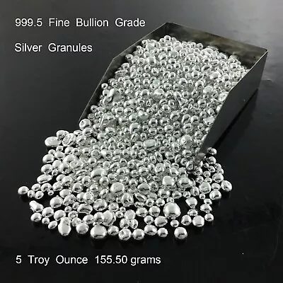 5 Troy Oz Silver Granule Nuggets Pure Fine Grade .999 Fine Bullion 155.50 Gr • $299.95