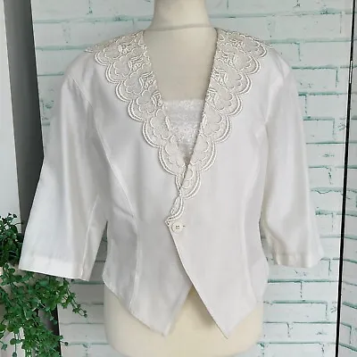 Vintage 1980s Whimsy White Jacket With Lace & Shoulder Pads Sz 12 UK B24 • £7.99