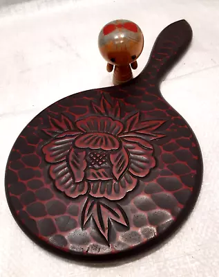 Vintage Carved Kamakura Wooden Lacquer Dresser HAND MIRROR Japanese C1960 #6 • $48