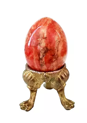 Marble Stone Egg - Orange Red Marble With Footed Bronze Stand • $7.99