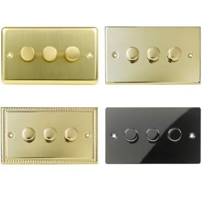 Volex Crabtree Brass Gold 3 Gang Metal Dimmer Light Switches Round Push Toggle • £2.49