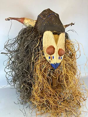 240410- Old & Rare African Yaka Mask With Raffia - Congo. • $225
