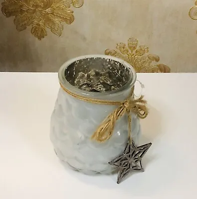 Small Silver Crackle Glass Tea Holder Candle Holder  (D 29) • £4.99