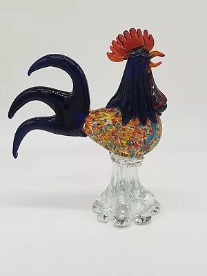 Vintage Murano Style Rooster Hand Blown Studio Art Glass Figurine - Blue Multi • $79.99