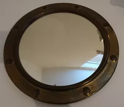 Porthole Mirror - Brass & Wood - Nautical Theme - 12  Diameter Vintage • £29.99