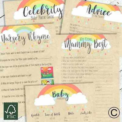 BABY SHOWER GAMES- Rainbow Kraft Effect Favours Predictions Who Knows Mummy Best • £2.99