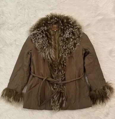 Overland Mongolian Curly Fur Coat Jacket Olive Green Vtg Large • $398