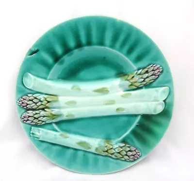 Turquoise Majolica Pottery Asparagus Plate ~ K & G Luneville France #5 • $69