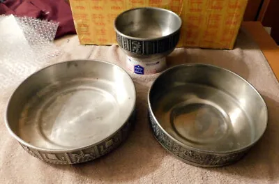 Norwegian Norsk Konge Tinn Pewter Bowl With Viking Scenes Norway Lot Of 3 • $57.12