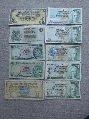 SCOTLAND: Scarce 10 X £ Vintage  Scottish Pound Banknotes NO RESERVE  British  • £10.55