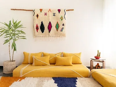 Moroccan Handmade Floor Couch - Unstuffed Cotton Yellow Sofa Covers +Pillowcases • $406.64